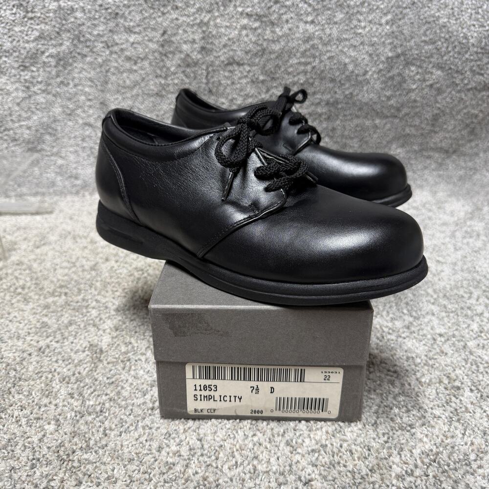 P.W. Minor Simplicity Shoes Mens Size 7.5 D Black Leather Derby Comfort 11053